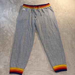 Aldi Gear Mens Grey Joggers Rainbow Striped Waistband Cuffs Sweatpants Medium